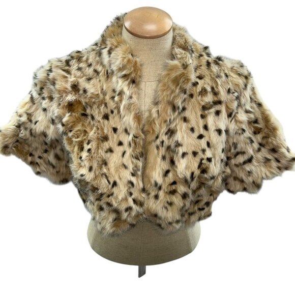 June 100% Rabbit fur spots leopard cheetah cropped jacket shrug M - Picture 1 of 4